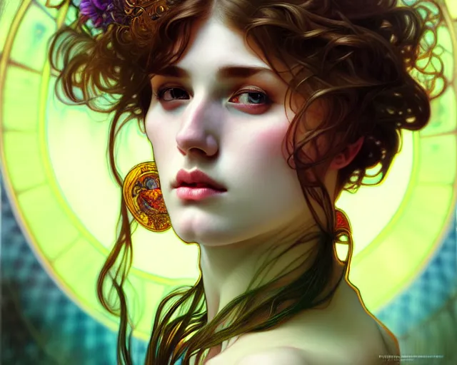 Prompt: overlord, psychedelic hair, portrait, highly detailed, deep focus, elegant, digital painting, smooth, sharp focus, illustration, ultra realistic, 8 k, art by artgerm and alphonse mucha and edgar maxence