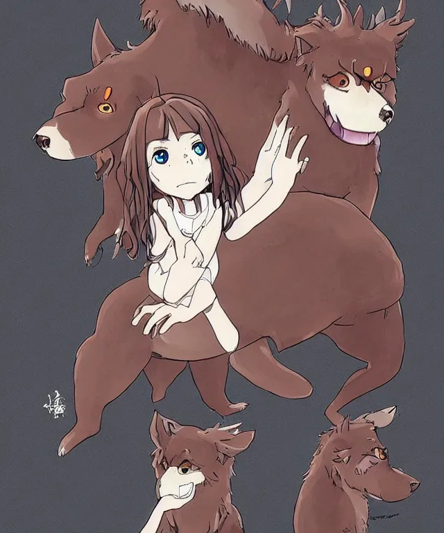 Image similar to a humanoid cute hellhound in the style of studio ghibli in the style of slice of life anime trending on artstation deviantart pinterest detailed realistic hd 8 k high resolution