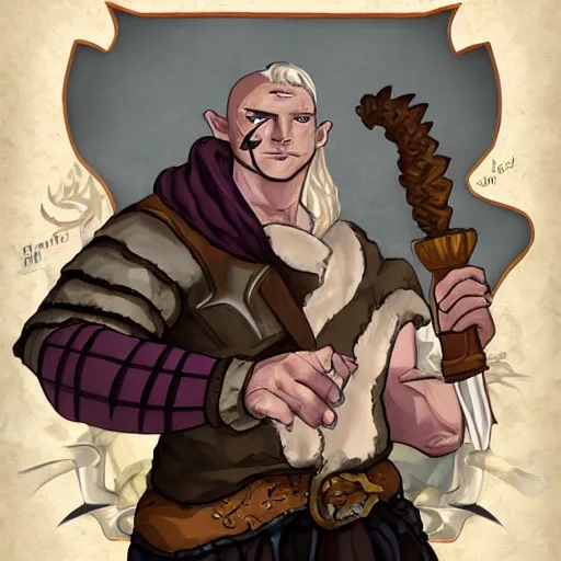 Prompt: A white dragonborn bartender. Tavern. Fantasy. D&D. Portrait.