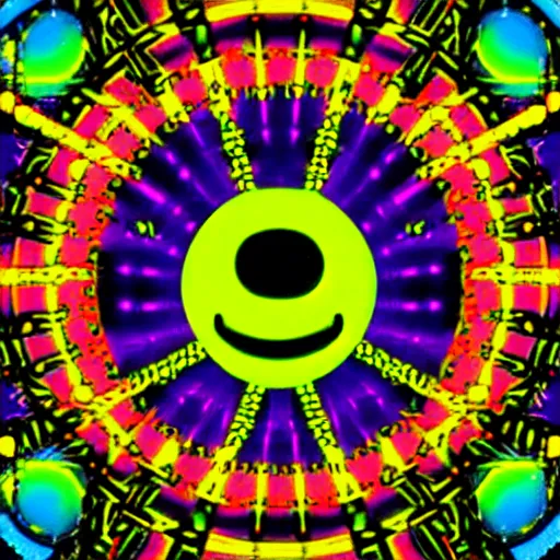 Image similar to acid house music rave graphics psychedelic illustration smiley trippy ecstasy dnb jungle