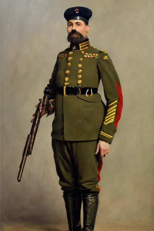 Image similar to full body portrait of the dictator of the minnesota timberwolves, 1 8 8 9, in full military garb, oil on canvas by william sidney mount, trending on artstation
