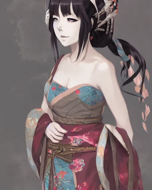 Image similar to A full-body anime portrait of Ssunbiki as a beautiful woman wearing a kimono from Skyrim, by Stanley Artgerm Lau, WLOP, Rossdraws, James Jean, Andrei Riabovitchevy, Marc Simonetti, and Sakimichan, trending on artstation