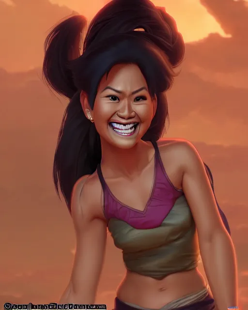 Prompt: laughing heavy - set filipina woman character portrait, by don bluth, sci - fi environment, highly detailed, dynamic shadows, 4 k, wallpaper - 1 0 2 4