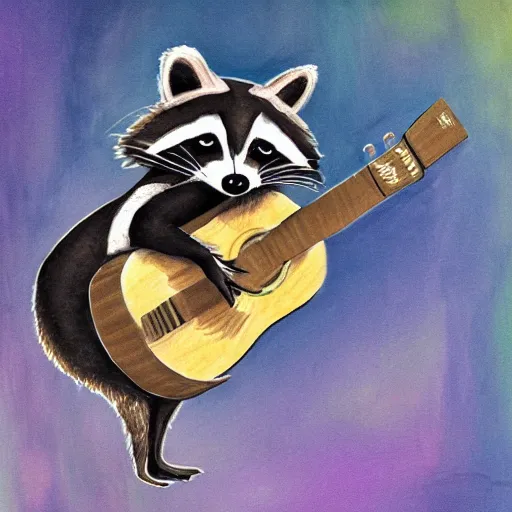 Prompt: a raccoon playing the guitar