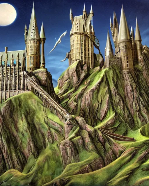 Image similar to hogwarts by roger dean, biomechanical, 4 k, hyper detailed