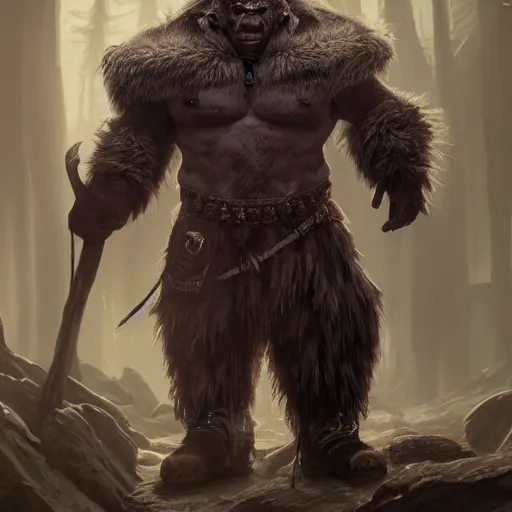 Prompt: A full body shot of a handsome orc looking into the camera wearing a fur jacket and boots, full body shot, artstation, realistic, highly detailed, symmetrical, hyper realism, high detail, octane render, unreal engine, 8k, fantasy art, intricate, highly detailed, concept art