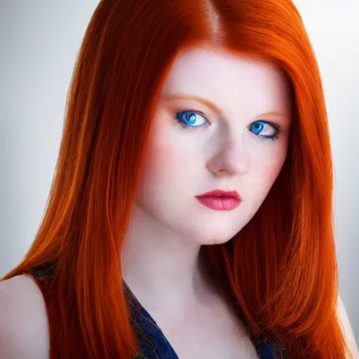 Image similar to young redheaded woman with blue eyes and detailed face