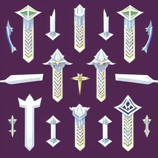 Image similar to Magical swords containing runes, diamonds and ethereal elements, stylized, clean