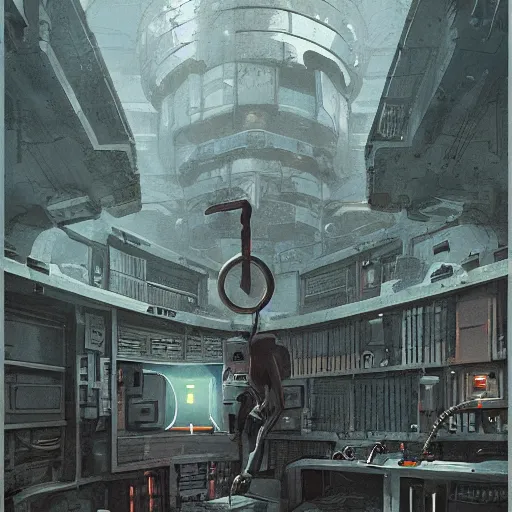 Image similar to minimalist cyborg midget inside byzantine kowloon hoarder labaratory, portrait by by greg rutkowski and h. r. giger and stalenhag and deak ferrand, studio ghibli composition