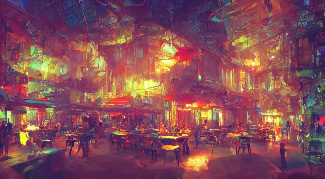 Image similar to bazaar zouk oriantal multicolorful sky shine place mosquet painting stylized digital video game icon global illumination ray tracing 8 k hd resolution, by ilya kuvshinov and cushart krentz and gilleard james