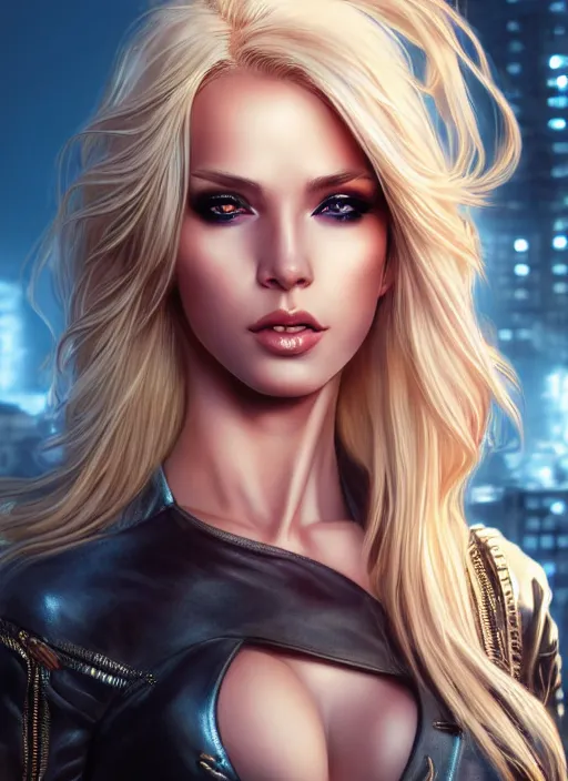Prompt: photo of a gorgeous blonde female in cyperpunk city, realistic, sharp focus, 8 k high definition, insanely detailed, intricate, elegant, art by and stanley lau and artgerm, greg kutkowski, high contrast dramatic lighting