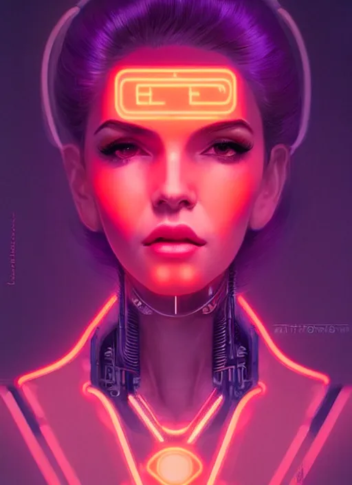 Image similar to portrait of female humanoid, intricate, retro 6 0 s cyberpunk fashion, elegant, cyber neon lights, highly detailed, digital photography, trending in artstation, trending in pinterest, glamor pose, concept art, smooth, sharp focus, art by artgerm and greg rutkowski