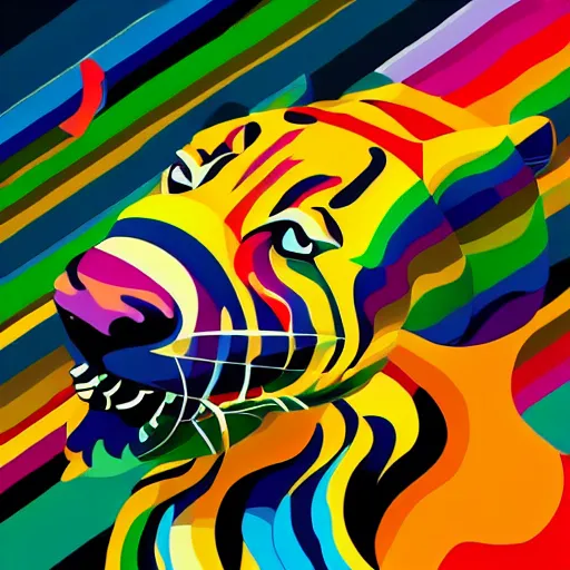 Image similar to colourful breathtakingly weird beautiful powerful magical wonderfully majestic beautifully cool isometric tiger, 8 k artstation