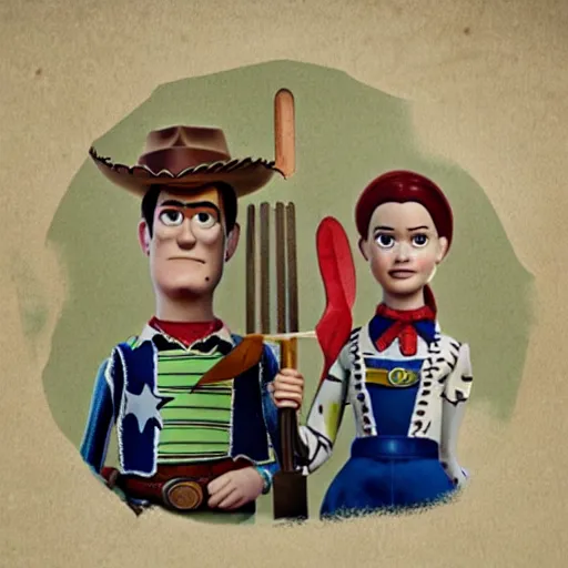 Prompt: american gothic in the style of toy story