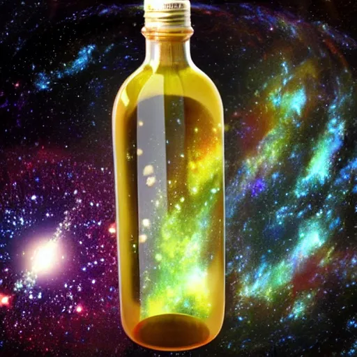 Prompt: A galaxy in a glass bottle, anime style
