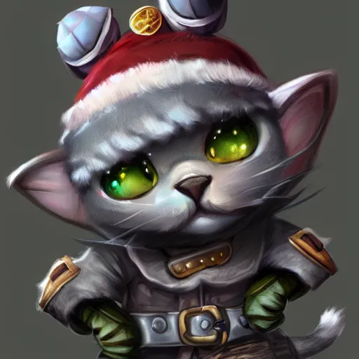 Prompt: grey american shorthair cat as teemo from league of legends, digital painting, artwork by ross tran