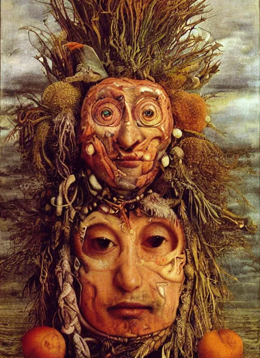 Image similar to a surreal painting of a ocean shaman's face, by Giuseppe Arcimboldo, symbolist, soft colors, dramatic lighting, smooth, sharp focus, extremely detailed, aesthetically pleasing composition