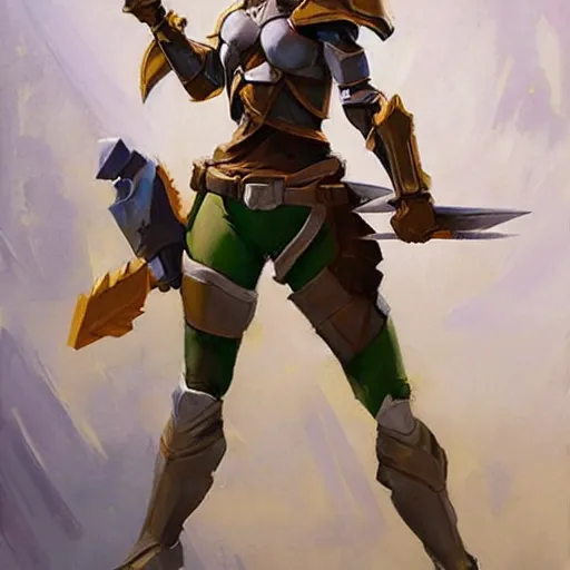 Image similar to greg manchess portrait painting of armored female link from legend of zelda as overwatch character, medium shot, asymmetrical, profile picture, organic painting, sunny day, matte painting, bold shapes, hard edges, street art, trending on artstation, by huang guangjian and gil elvgren and sachin teng