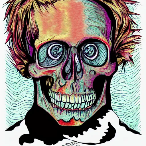 Prompt: colorful illustration of skull, by kezie demessance and junji ito