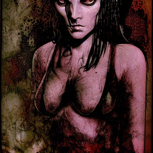 Prompt: portrait of a female demon, by tim bradstreet