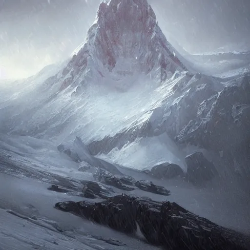 Image similar to at the mountains of madness by h. p. lovecraft, antarctic mountains, edritch city, painted by seb mckinnon, high detail, dramatic light, digital art, painted by greg rutkowski, promotional movie posterart, trending on artstation