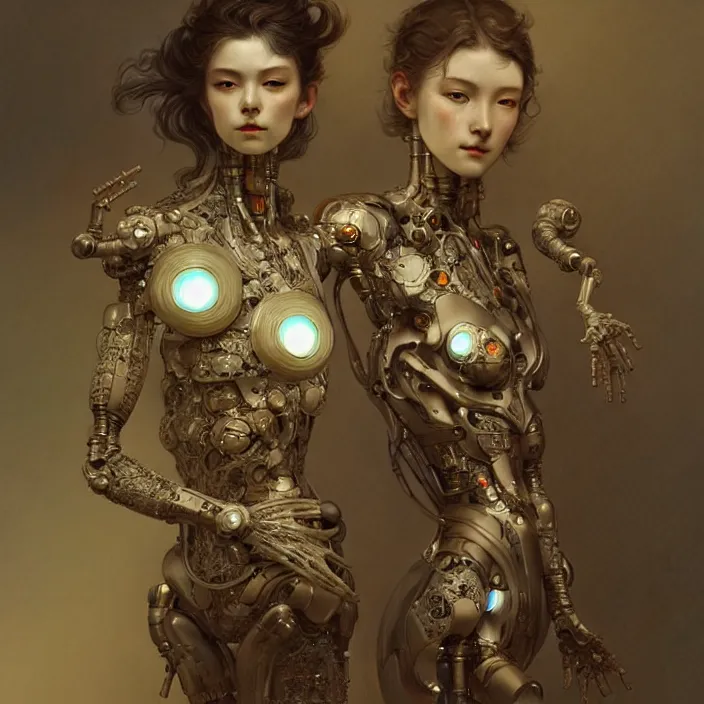 Image similar to ceramic cyborg, japanese raku, diffuse lighting, fantasy, intricate, elegant, highly detailed, lifelike, photorealistic, digital painting, artstation, illustration, concept art, smooth, sharp focus, art by John Collier and Albert Aublet and Krenz Cushart and Artem Demura and Alphonse Mucha