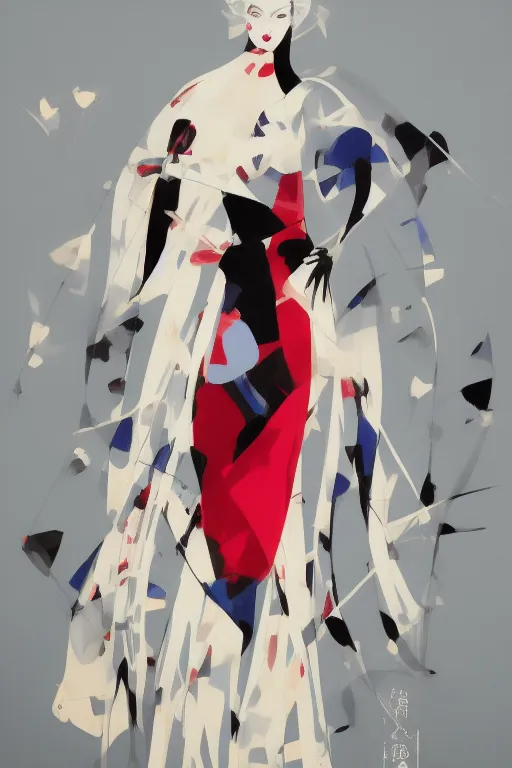 Image similar to empowering high - end haute couture fashion by vivian westwood painted on female artworks by sho murase