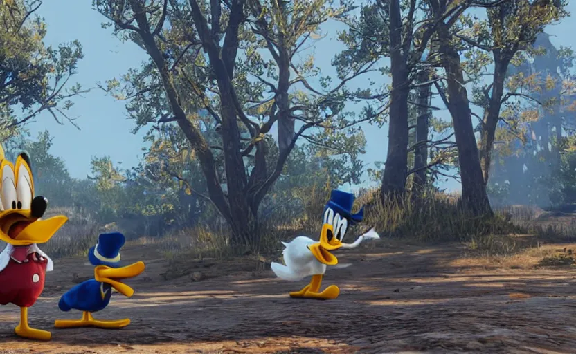 Image similar to screenshot of donald duck in red dead redemption 2,