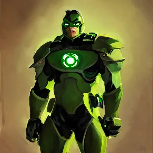 Image similar to greg manchess portrait painting of armored green lantern as overwatch character, medium shot, asymmetrical, profile picture, organic painting, sunny day, matte painting, bold shapes, hard edges, street art, trending on artstation, by huang guangjian and gil elvgren and sachin teng