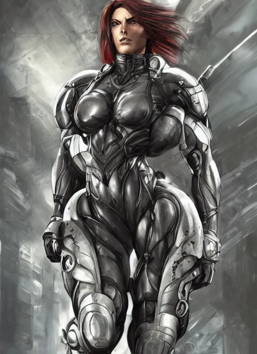 Image similar to very muscled Amazon jetstream sam from metal gear rising as a ruggedly mean looking heroine, intricate, elegant, highly detailed, centered, digital painting, artstation, concept art, smooth, sharp focus, illustration, art by artgerm and donato giancola and Joseph Christian Leyendecker, WLOP