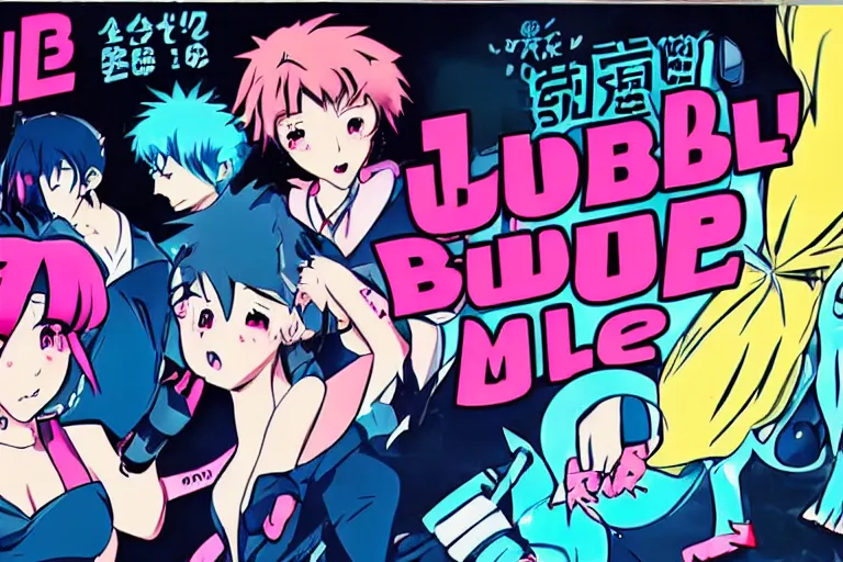 Image similar to key art from an ultra violent anime called bubble gum man.