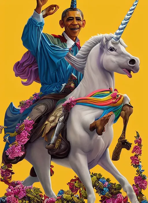 Prompt: portrait of obama riding an unicorn, pixar style, by tristan eaton stanley artgerm and tom bagshaw.