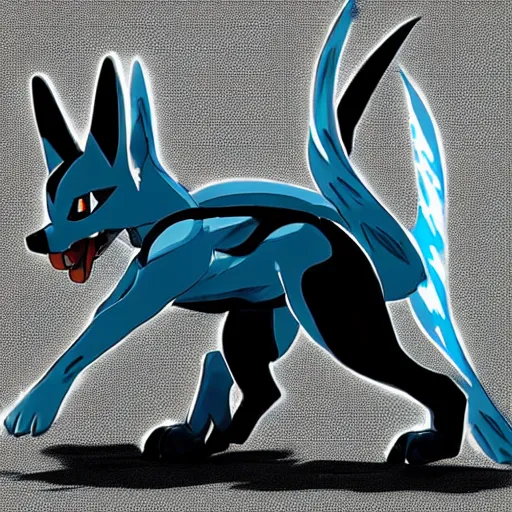 Image similar to Lucario from Pokemon in Yoji Shinkawa's art style, high detail,