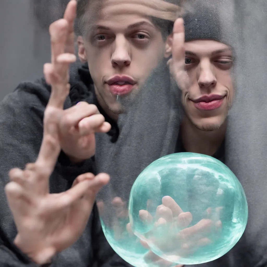 Image similar to pete davidson stuck inside a bubble