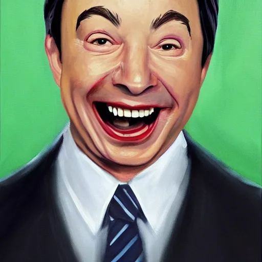 Image similar to hyper realistic painting of jimmy fallon as my sleep paralysis demon