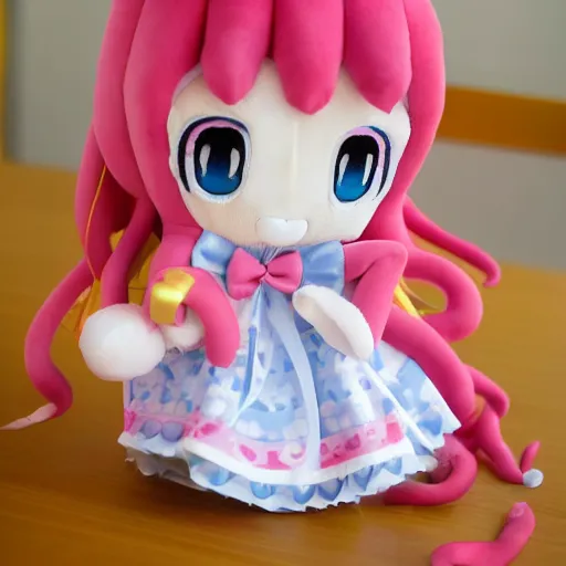 Prompt: cute fumo plush of a celebrating octopus girl, anime girl