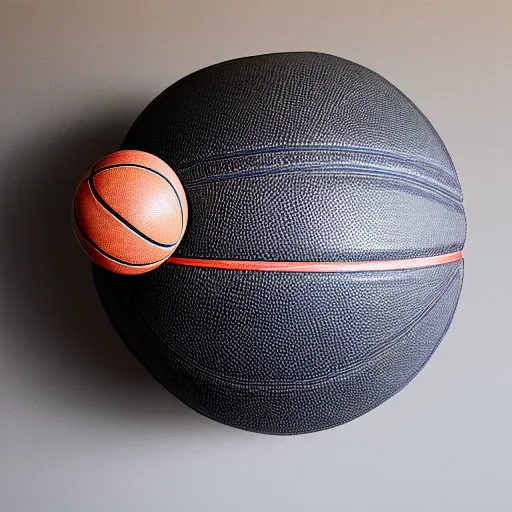 Image similar to a leather basketball with comet trails zipping through space, hyper realistic, 8 k, trending on artsation