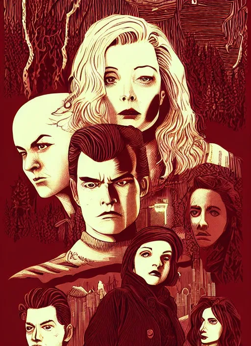 Prompt: twin peaks movie poster art by becky cloonan