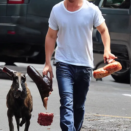 Prompt: Ryan Gosling eat sausage