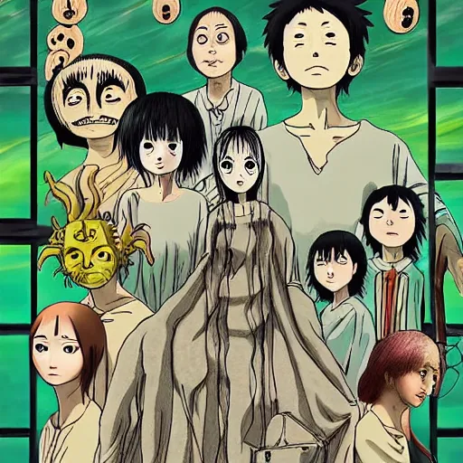 Image similar to junji ito ’ s uzumaki in the style of studio ghibli