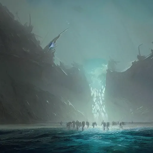 Prompt: “Moses parting the Red Sea, fantasy concept art by Greg Rutkowski and J. Dickenson”