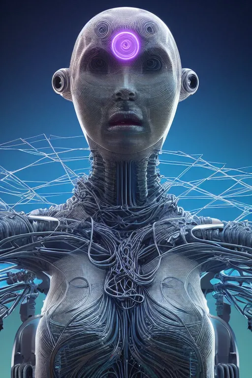 Prompt: a centered render of an alien bio - organic landscape adorned with cables and synthesizer parts is surrounded by sacred geometry, bio - mech face, powerful, cinematic, beautifully lit, by artgerm, by h. r. giger, 3 d, trending on artstation, octane render, 8 k