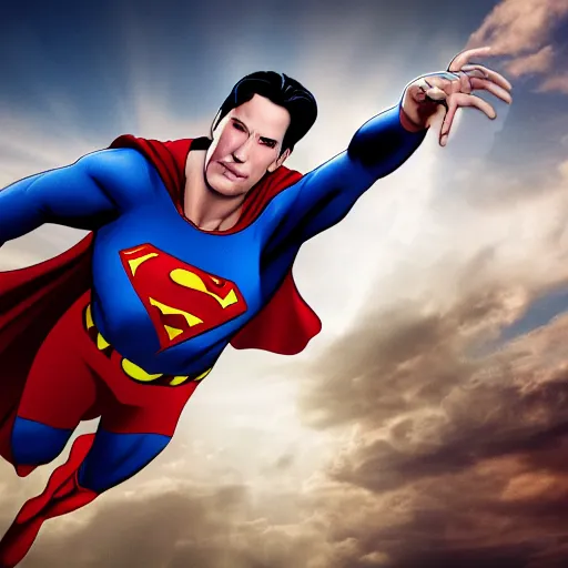 Image similar to keanu reeves as superman, highly detailed, 4 k