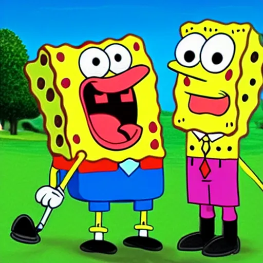 Prompt: spongebob playing golf, cartoon