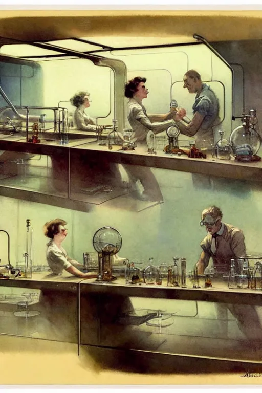 Image similar to ( ( ( ( ( 1 9 5 0 s retro science fiction laboratory interior scene. muted colors. ) ) ) ) ) by jean - baptiste monge!!!!!!!!!!!!!!!!!!!!!!!!!!!!!!