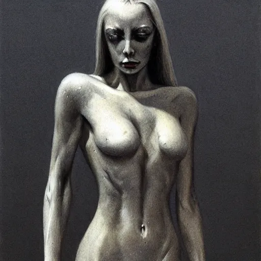 Image similar to elza ice in bikini, highly detailed, smooth, sharp focus, giger, zdzisław beksinski, laury lipton