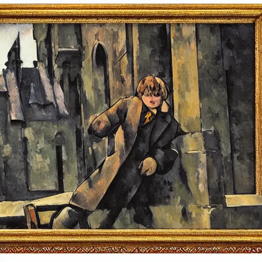 Image similar to a film still of harry potter, artwork by paul cezanne