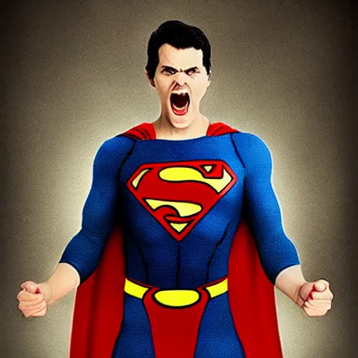 Image similar to painful Superman >yelling<<<< crazy insane