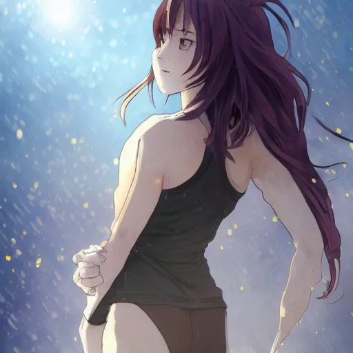 Image similar to a girl is running, sport clothing, anime style, long hair, hair down, symmetrical facial features, from yowamushi pedal, highly detailed, rule of thirds, extreme detail, detailed drawing, trending artstation, realistic lighting, by alphonse mucha, greg rutkowski, sharp focus, backlit, high budget show, realistic anatomy