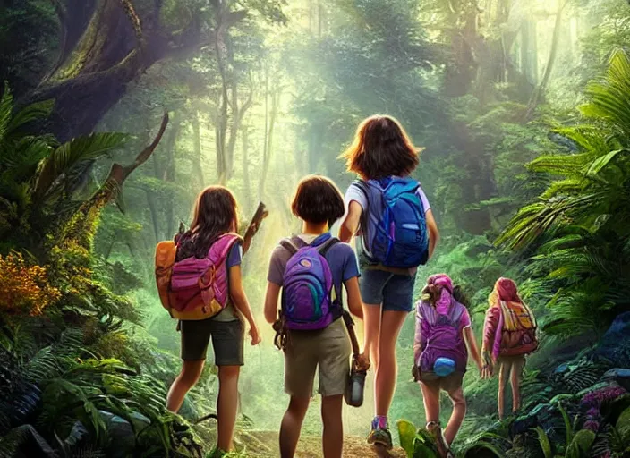 Image similar to real teen dora the explorer. epic cinematic hyperrealism masterpiece. realistic poster with shaded lighting by craig mallismo, artgerm, jeremy lipkin and michael garmash, unreal engine, radiant light, detailed and complex environment, octane photoreal 3 d render, art station trends